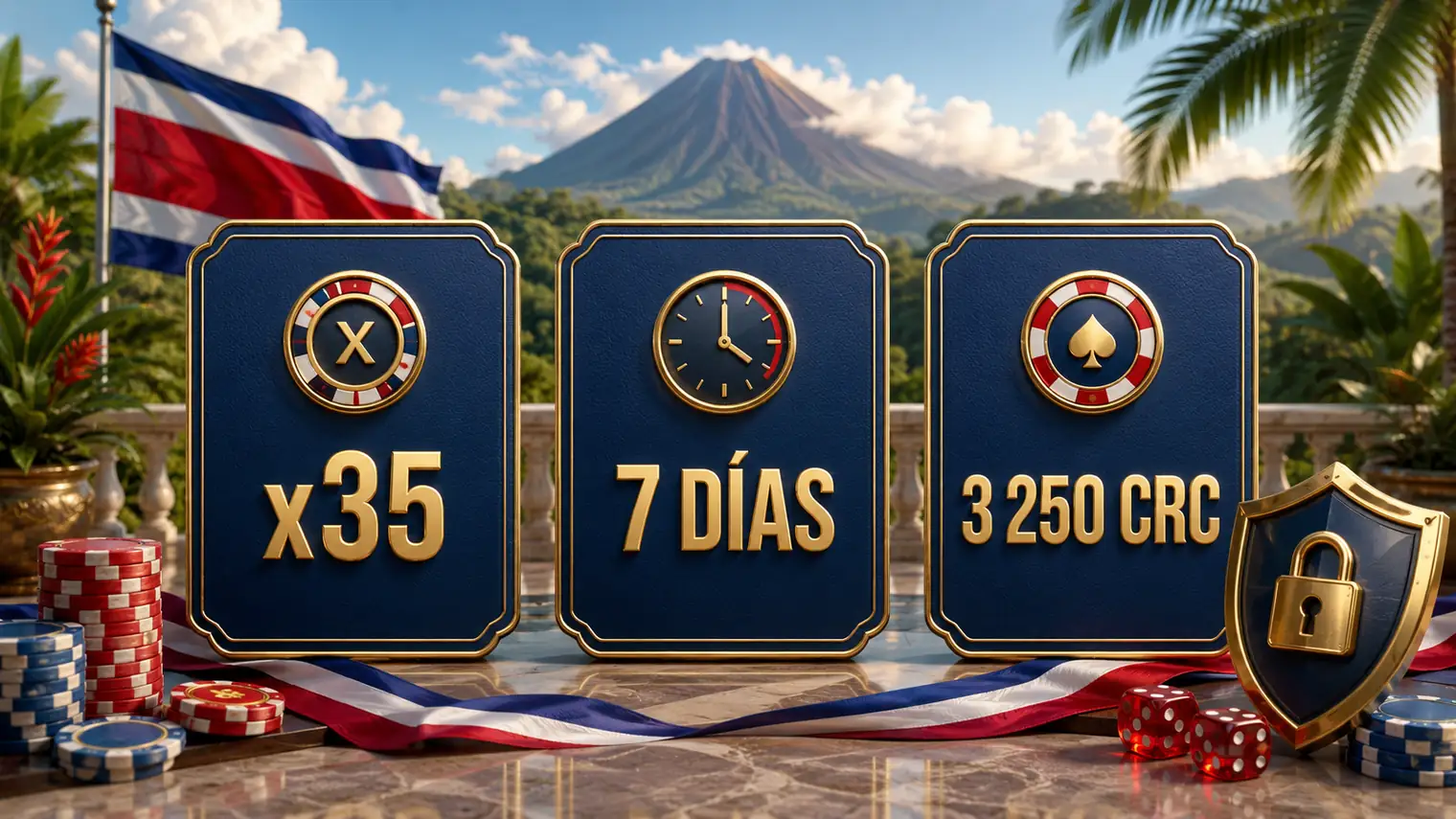 Requisito x35 plazo de siete dias y apuesta maxima de 3250 colones